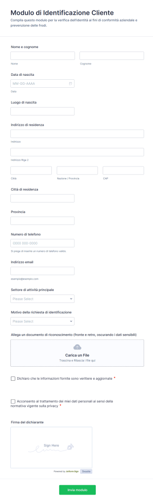 Modulo Di Identificazione Cliente