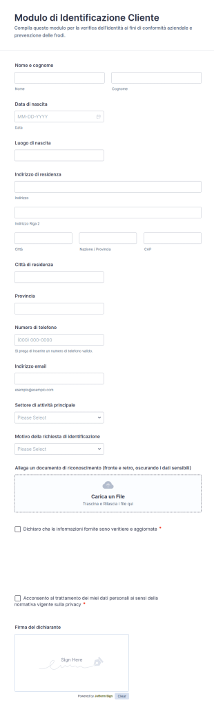 Modulo Di Identificazione Cliente