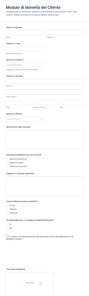 Modulo Di Idoneità Del Cliente