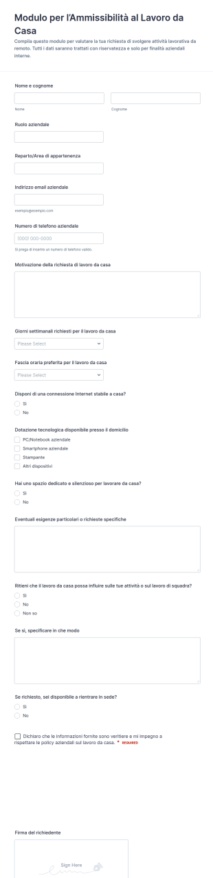 Modulo Di Idoneità Lavoro Da Casa