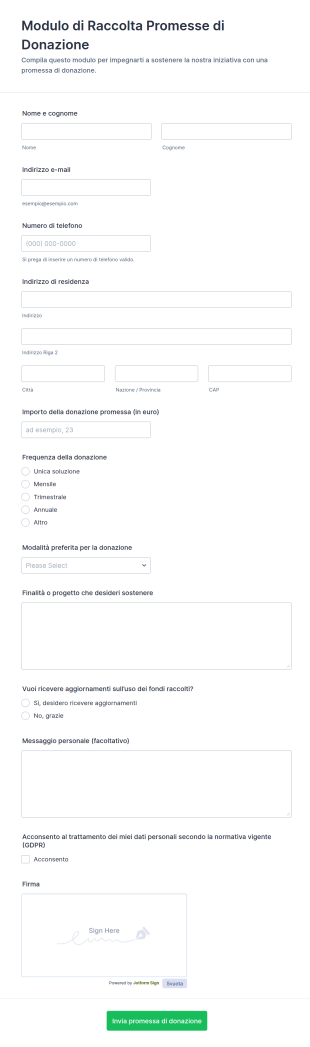 Modulo Di Impegno Per La Donazione