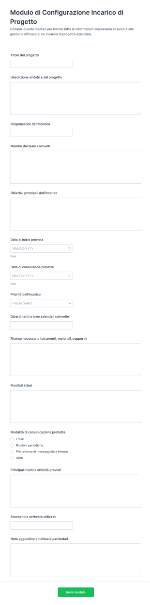 Modulo Di Impostazione Collaborazione Al Progetto