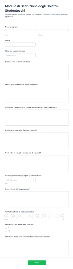 Modulo Di Impostazione Obiettivi Studenteschi