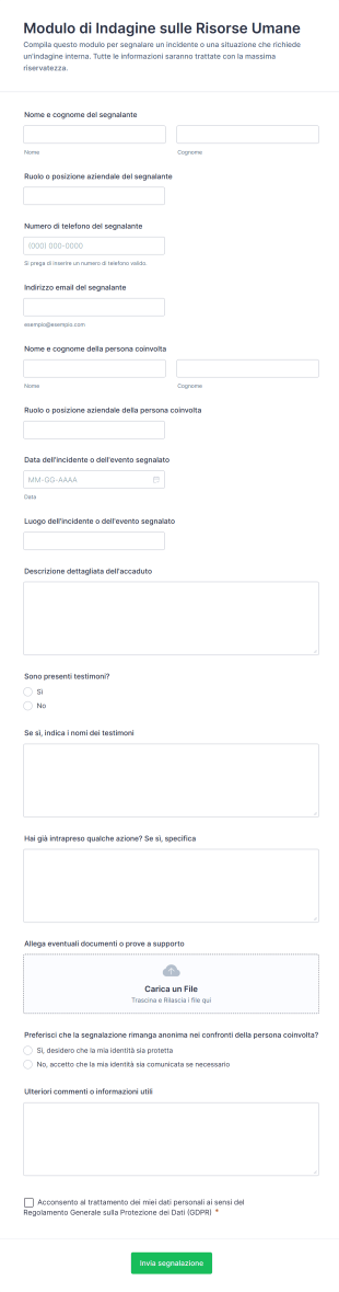 Modulo Di Indagine Sulle Risorse Umane