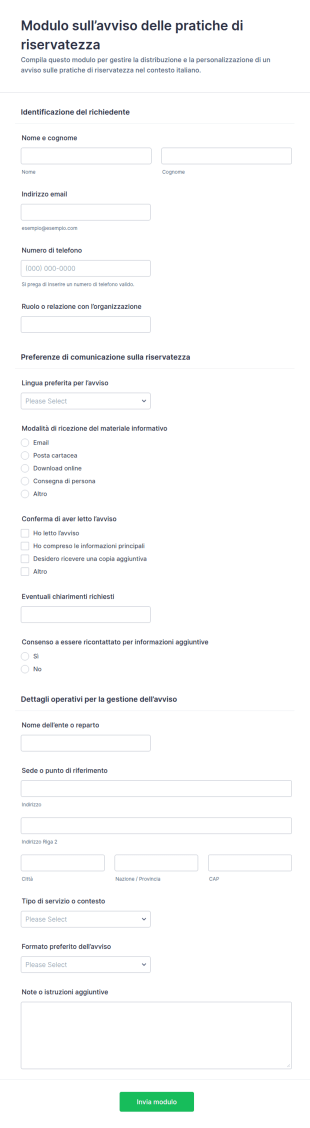 Modulo Di Informativa Sulla Privacy