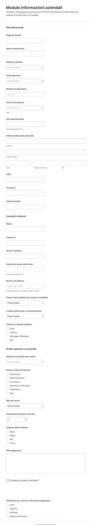 Modulo Di Informazioni Aziendali Passo Passo