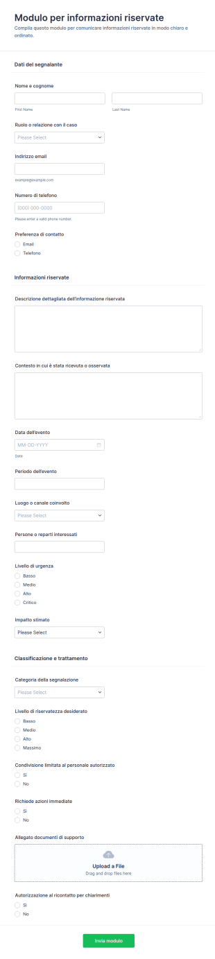 Modulo Di Informazioni Confidenziali
