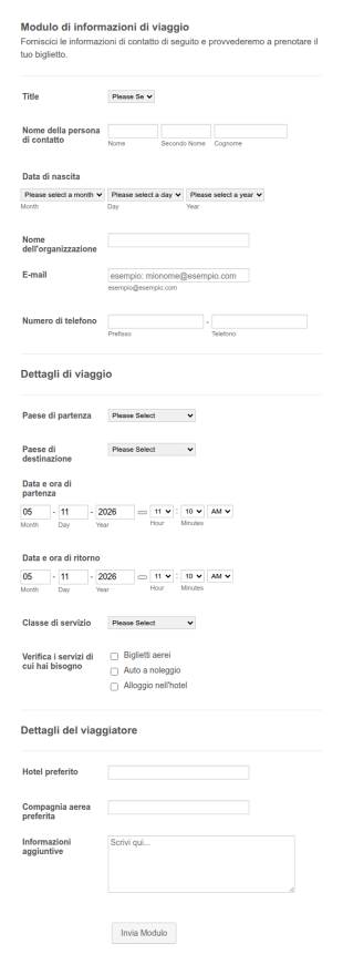 Modulo Di Informazioni Di Viaggio