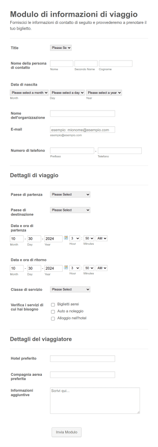 Modulo Di Informazioni Di Viaggio