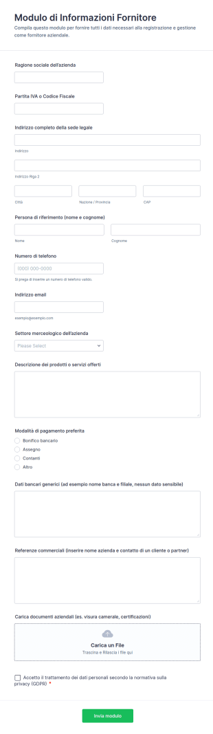 Modulo Di Informazioni Fornitore