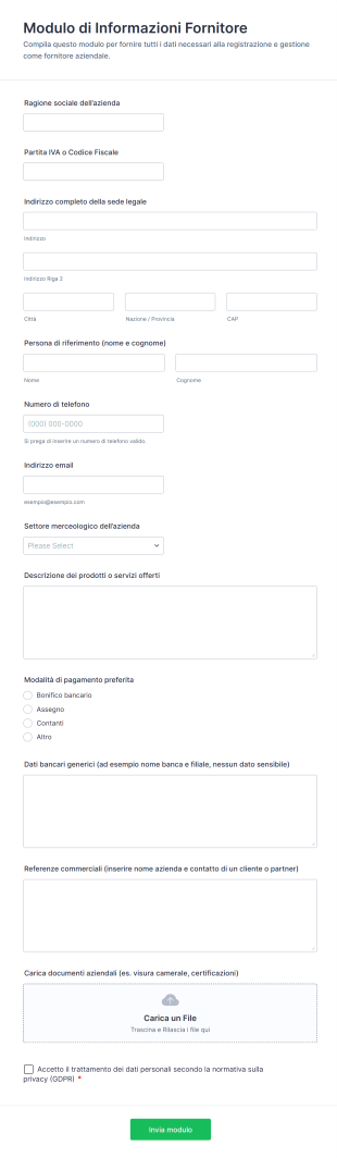 Modulo Di Informazioni Fornitore