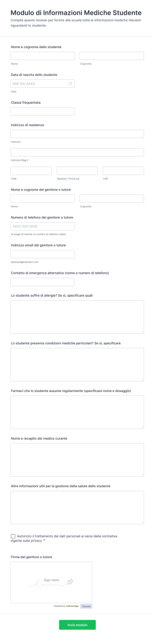 Modulo Di Informazioni Mediche Studente