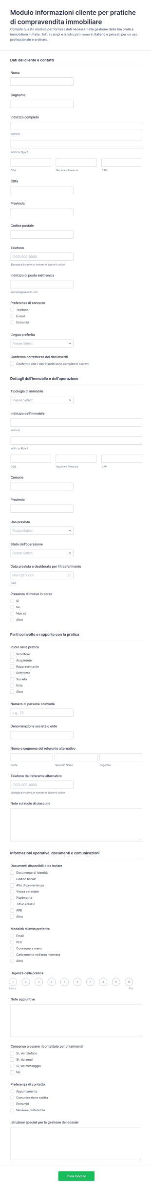 Modulo Di Informazioni Per Clienti Di Trasferimento Immobiliare