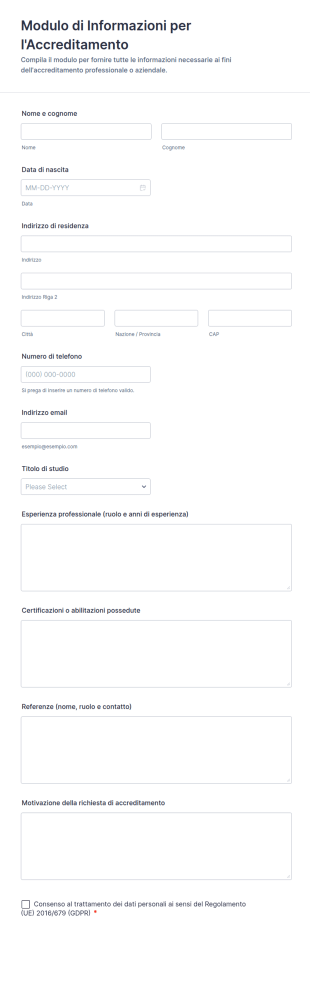 Modulo Di Informazioni Per L'Accreditamento