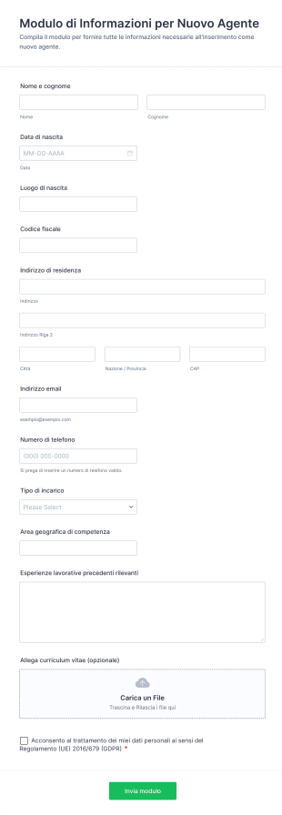 Modulo Di Informazioni Per Nuovo Agente