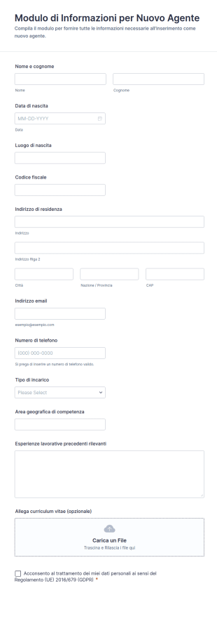 Modulo Di Informazioni Per Nuovo Agente