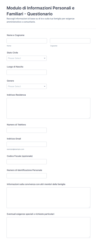 Modulo Di Informazioni Personali E Familiari Questionario