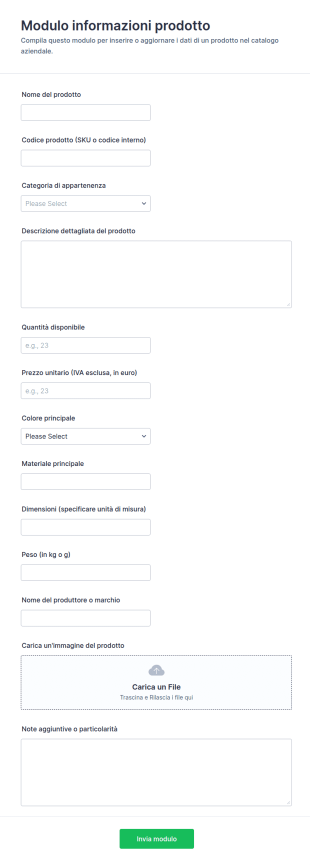 Modulo Di Informazioni Sul Prodotto