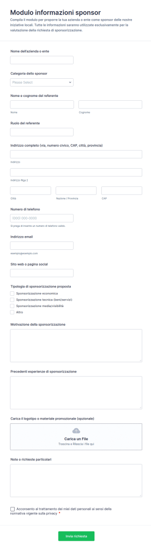 Modulo Di Informazioni Sul Sponsor