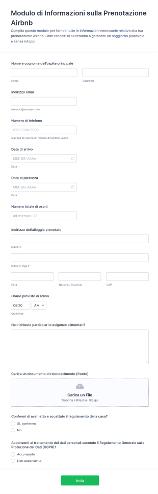 Modulo Di Informazioni Sulla Prenotazione Airbnb