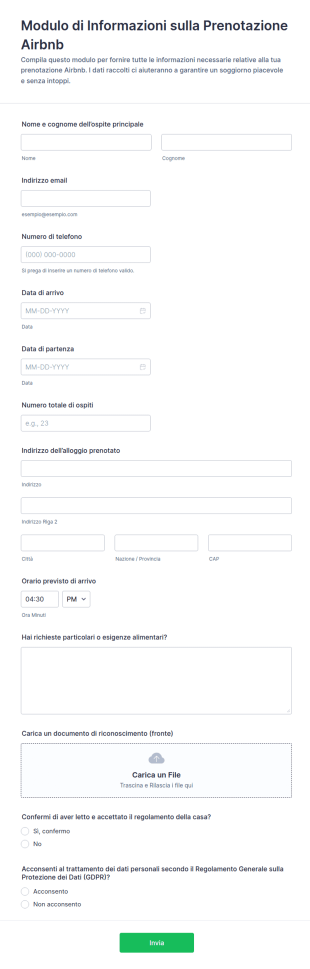 Modulo Di Informazioni Sulla Prenotazione Airbnb