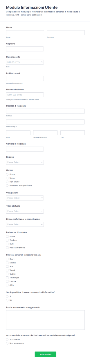 Modulo Di Informazioni Utente