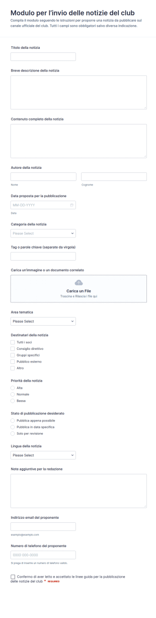Modulo Di Inoltro Notizie Del Club