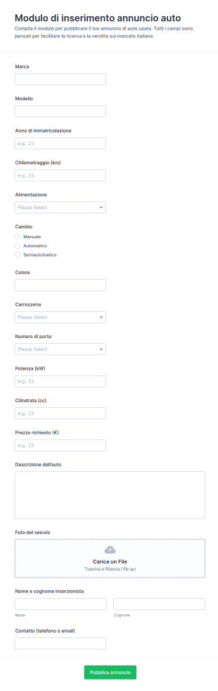 Modulo Di Inserimento Annuncio Auto