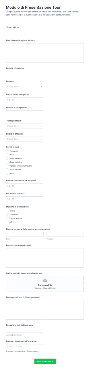 Modulo Di Inserimento Annuncio Tour