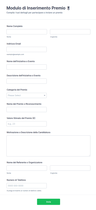 Modulo Di Inserimento Premio 🎖️