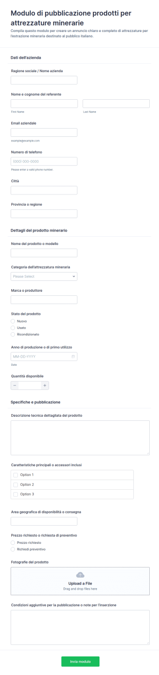 Modulo Di Inserimento Prodotti Per Attrezzature Minerarie