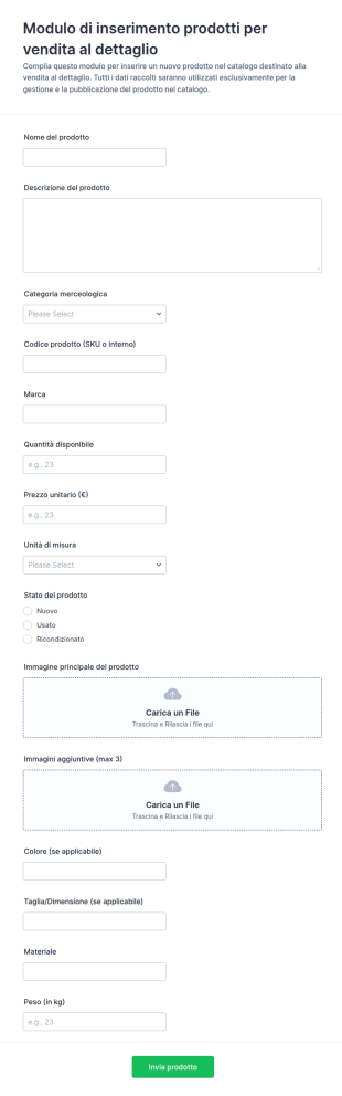 Modulo Di Inserimento Prodotti