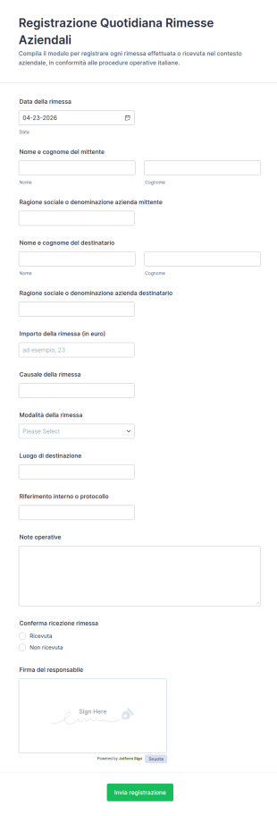 Modulo Di Inserimento Remunerazioni Quotidiane