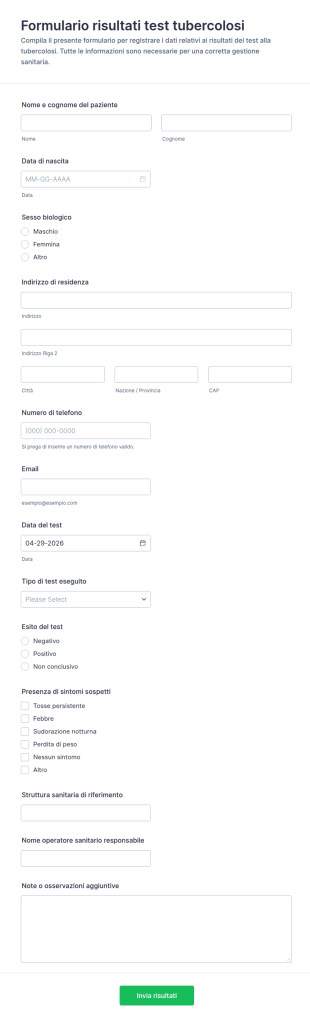 Modulo Di Inserimento Risultati Test Tubercolinici