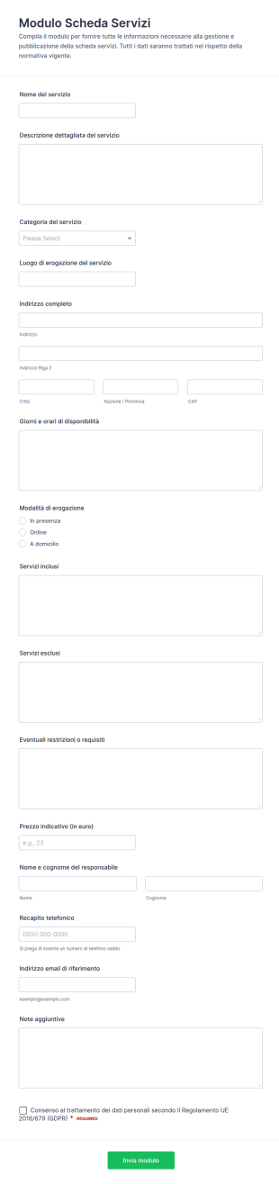 Modulo Di Inserimento Servizi
