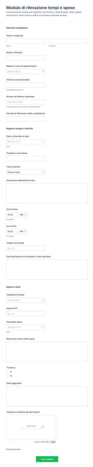 Modulo Di Inserimento Spese E Tempo