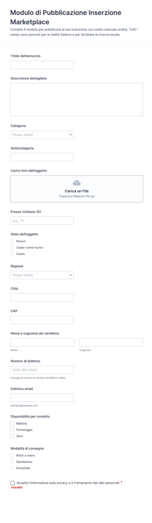 Modulo Di Inserzione Per Mercato Online