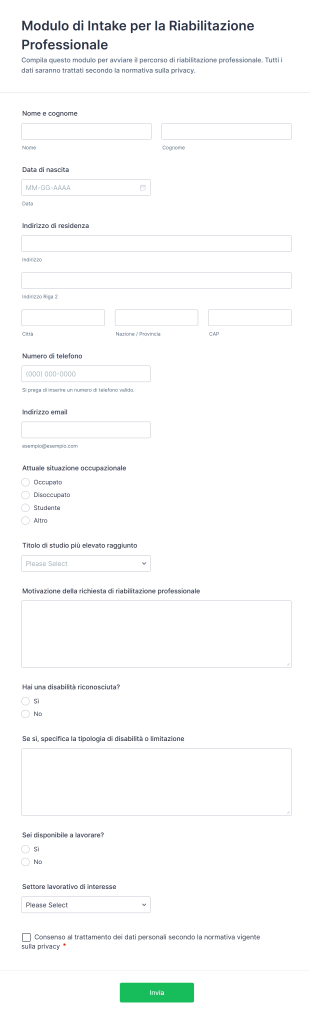 Modulo Di Intake Per La Riabilitazione Professionale