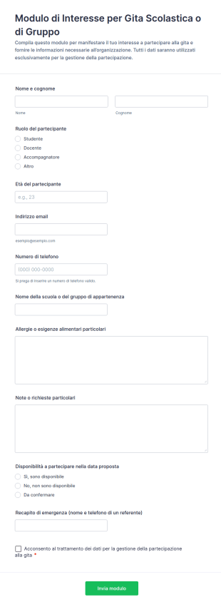 Modulo Di Interesse Per Escursioni