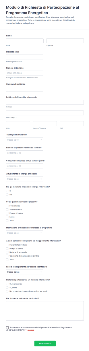 Modulo Di Interesse Per Il Programma Energetico