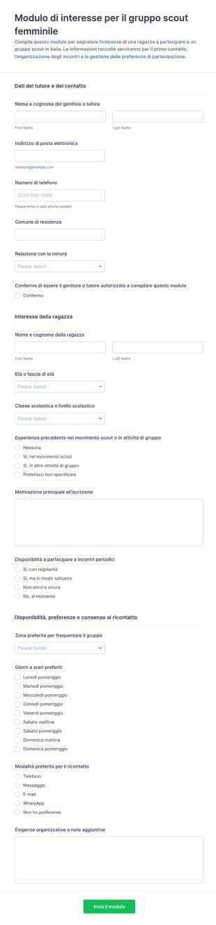 Modulo Di Interesse Per Le Guide Scout
