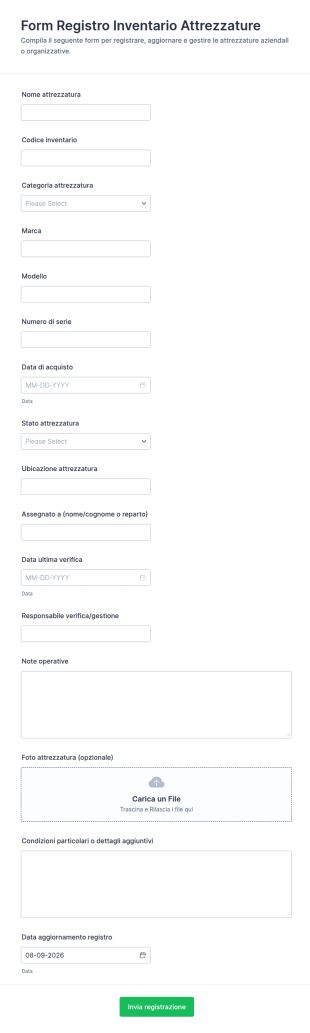 Modulo Di Inventario Attrezzature