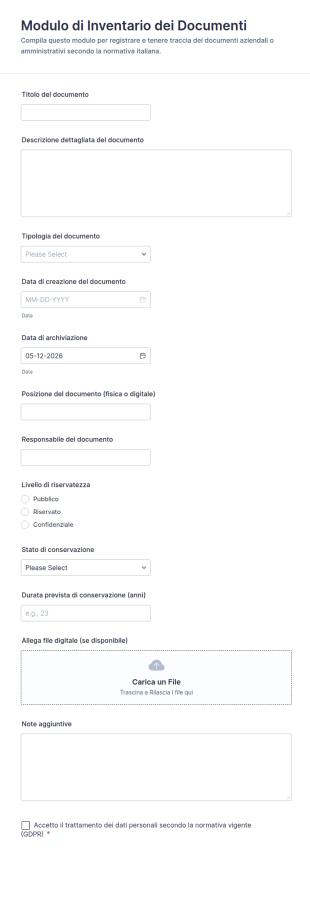 Modulo Di Inventario Dei Documenti