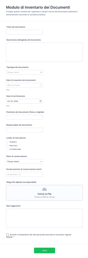 Modulo Di Inventario Dei Documenti