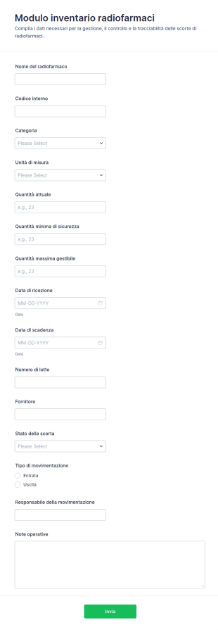 Modulo Di Inventario Dei Radiofarmaci