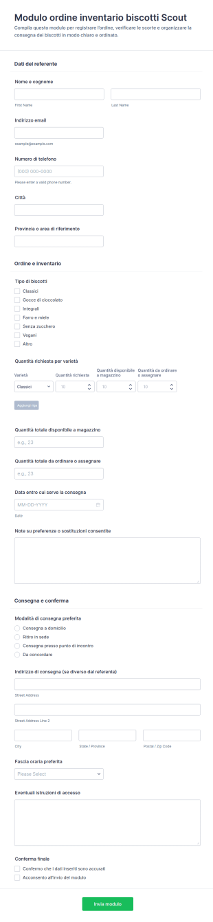 Modulo Di Inventario Delle Biscotti Delle Esploratrici