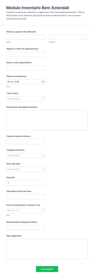 Modulo Di Inventario Delle Risorse