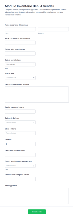 Modulo Di Inventario Delle Risorse