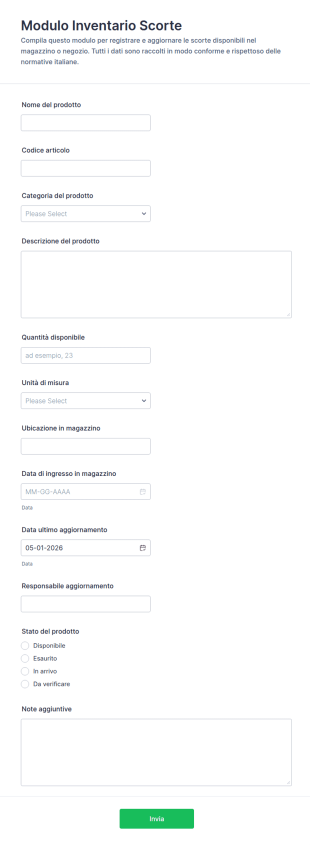 Modulo Di Inventario Delle Scorte