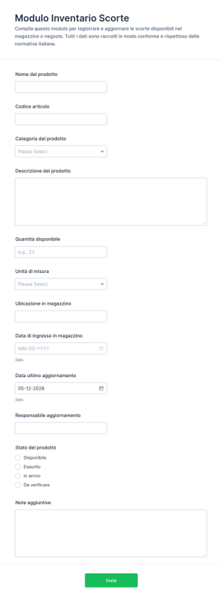 Modulo Di Inventario Delle Scorte